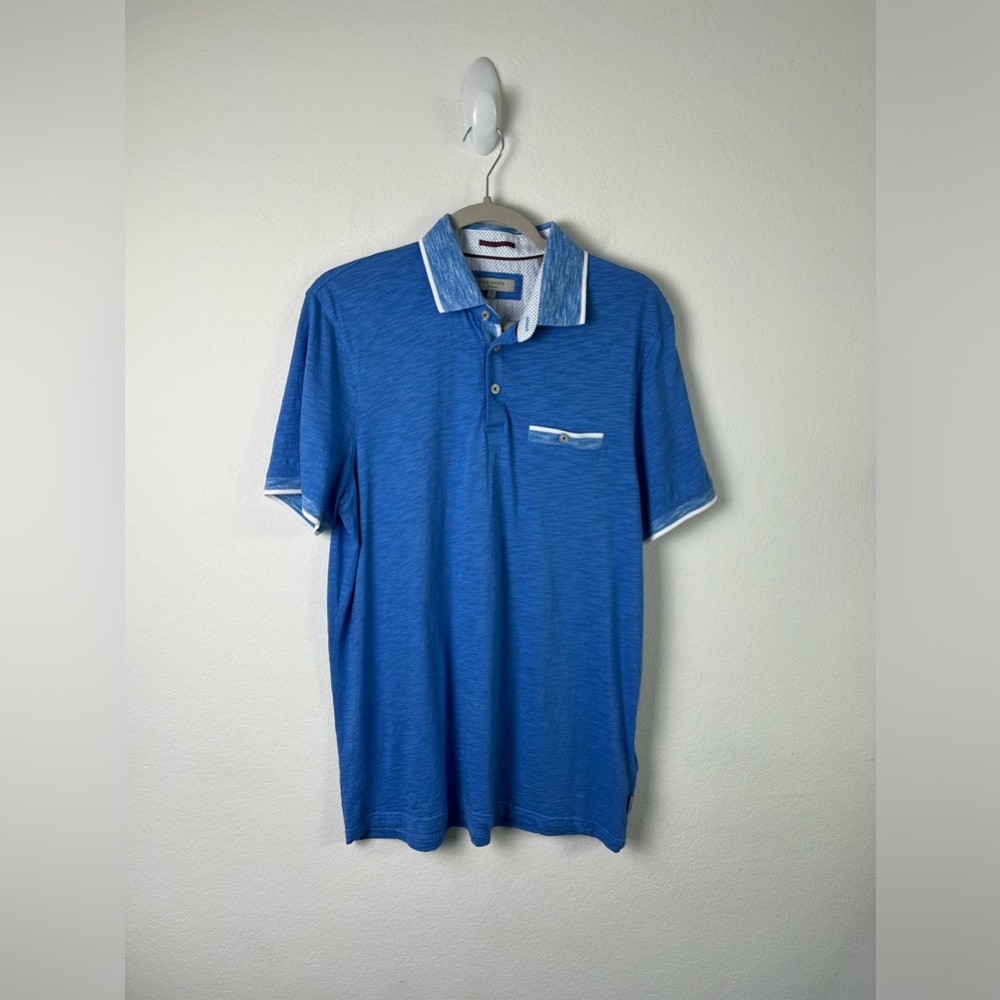 Ted Baker London Blue Cotton Modal Short Sleeve Polo Vacation Beach Travel
